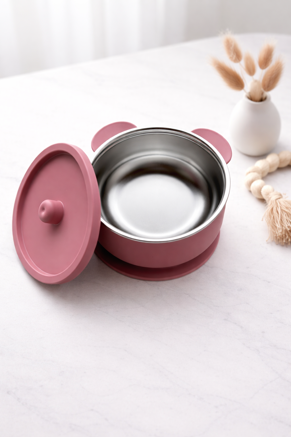 Pink Stick & Stay Stainless Bowl