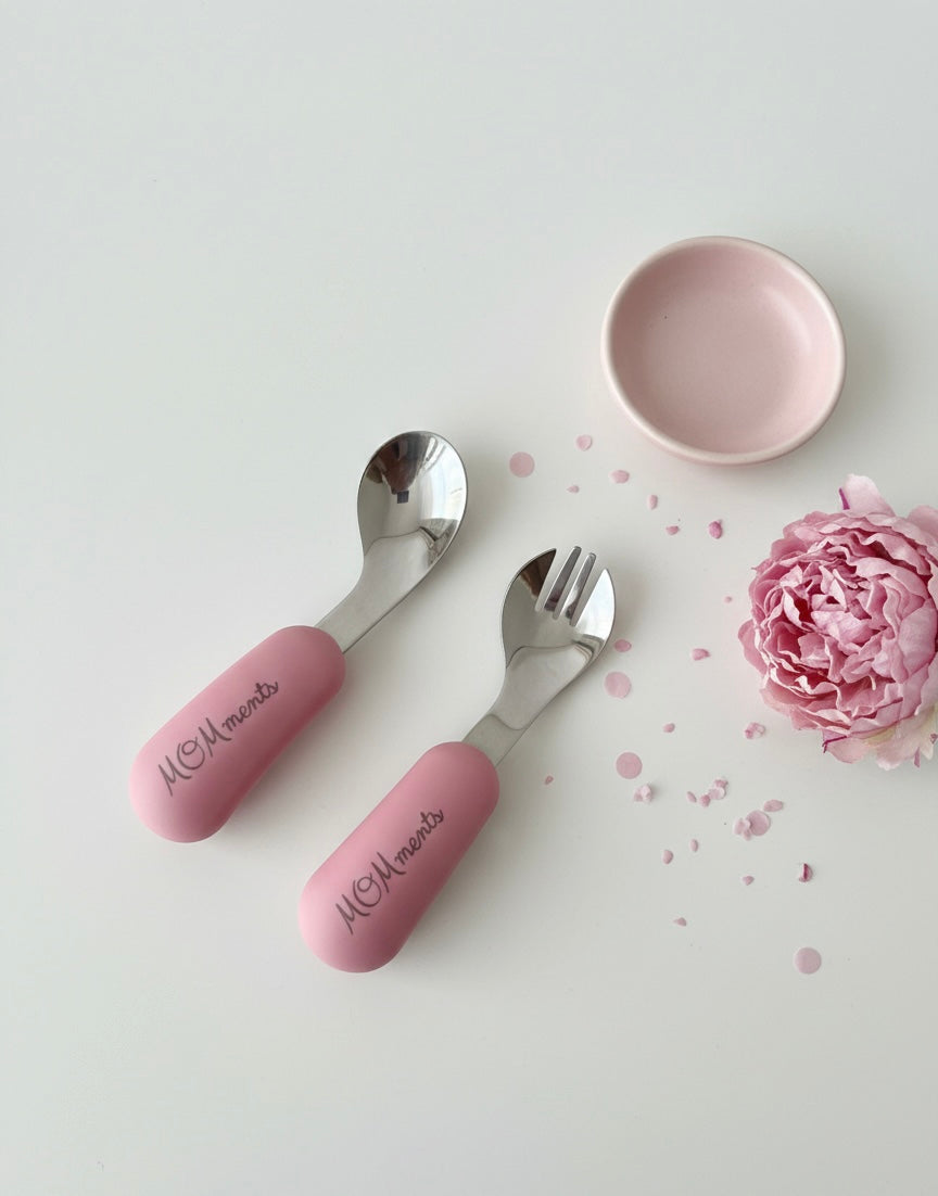 Pink Toddler anti-spill cutlery