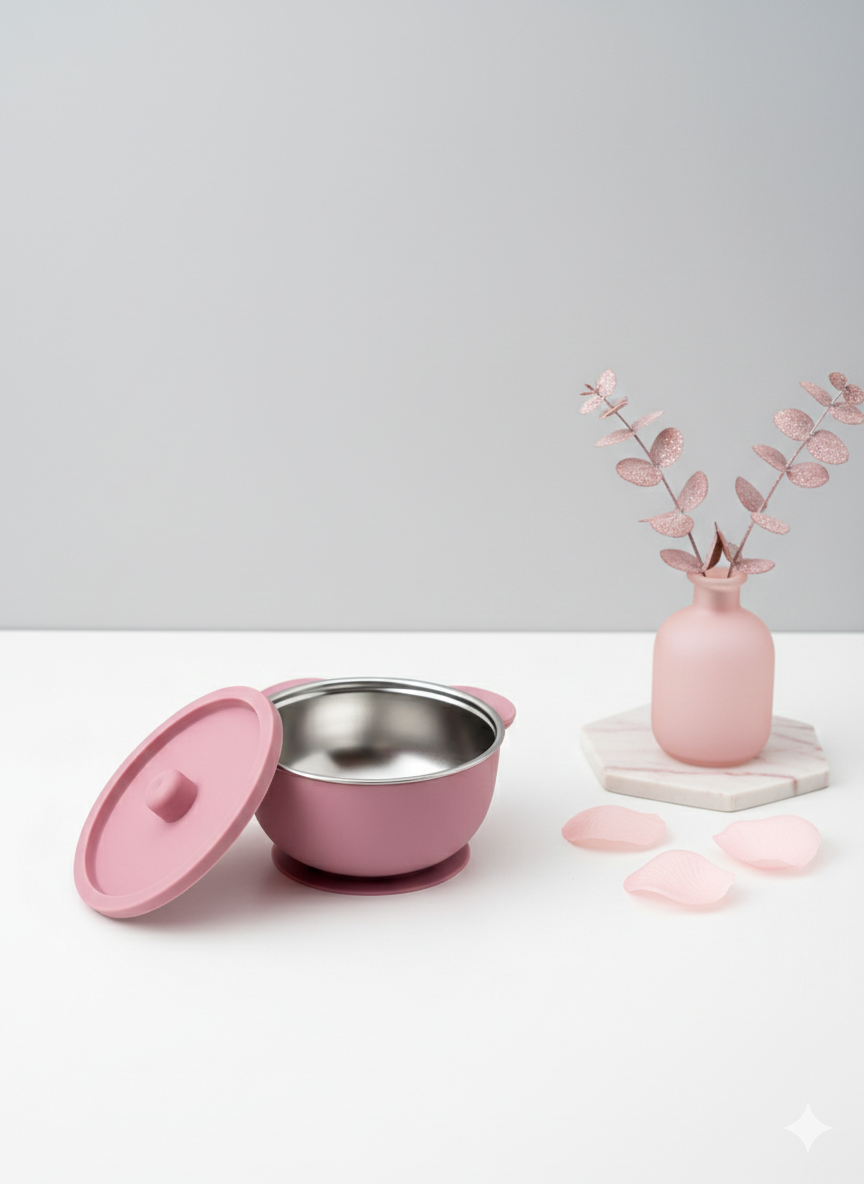 Pink Stick & Stay Stainless Bowl