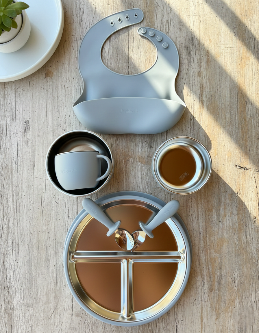 Blue Stainless Steel Feeding Set