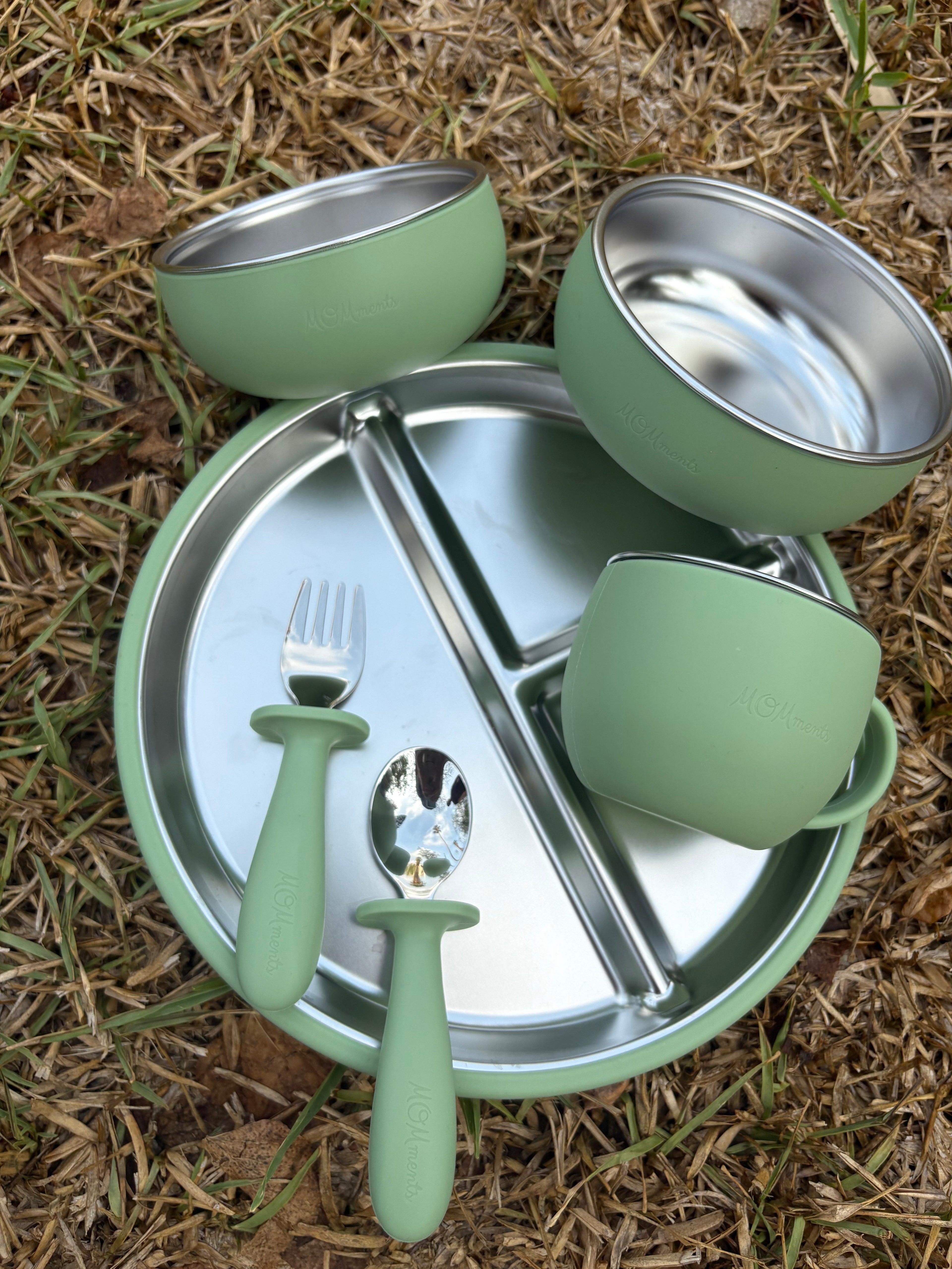 Green Stainless Steel Feeding Sets