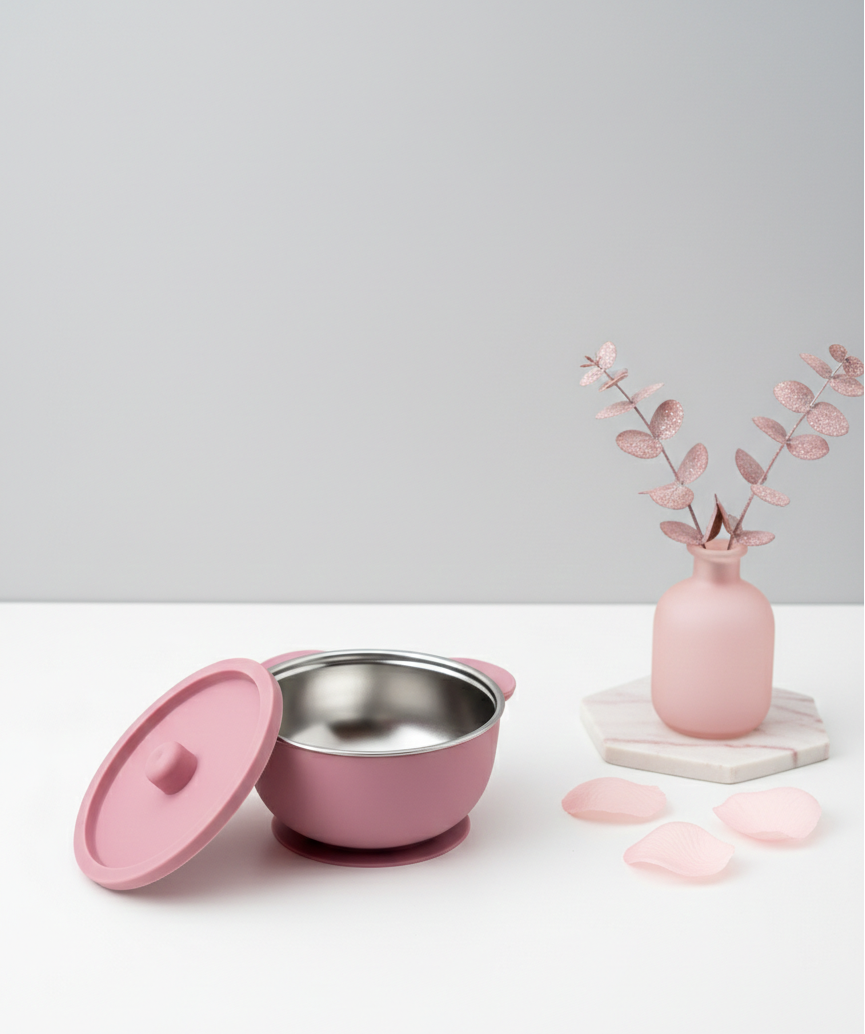 Pink Stick & Stay Stainless Bowl