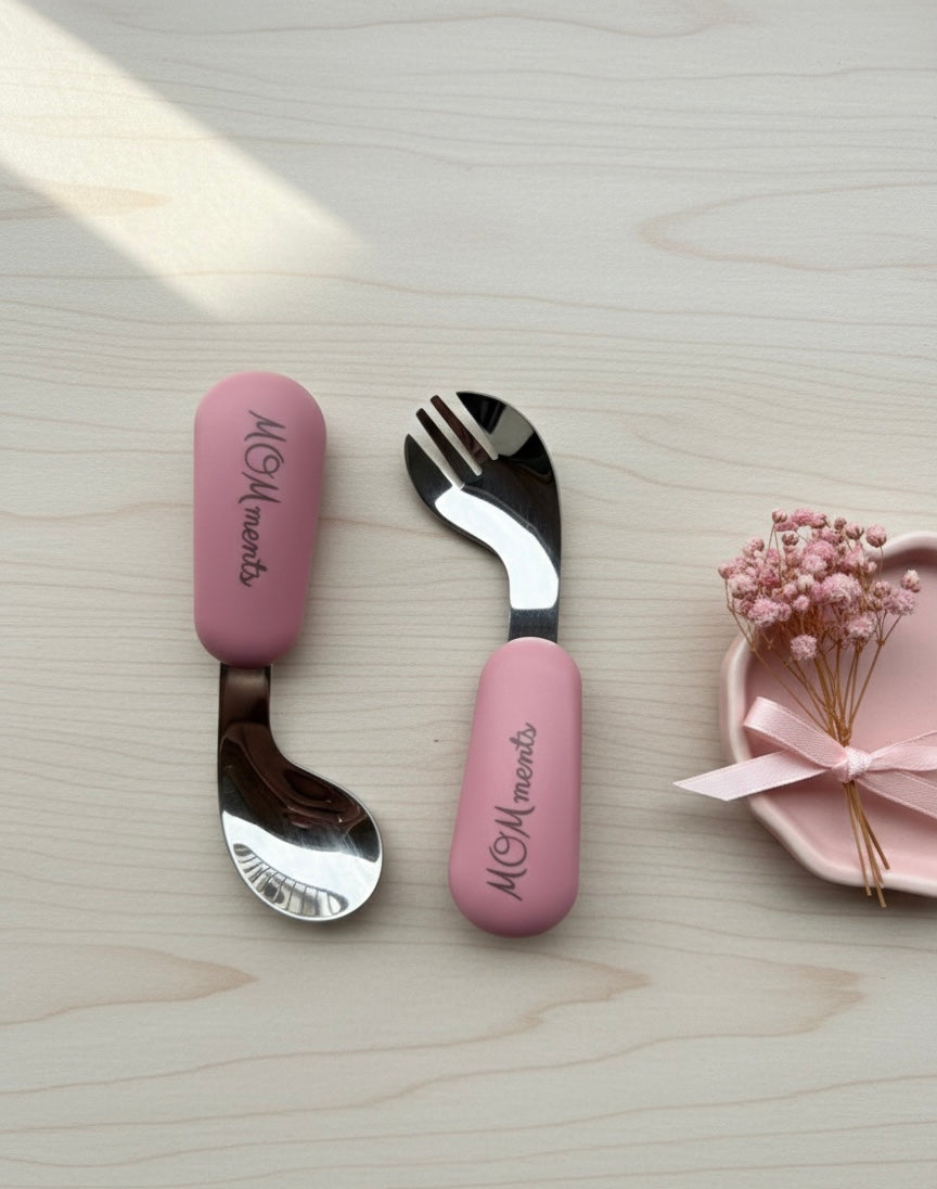 Pink Toddler anti-spill cutlery