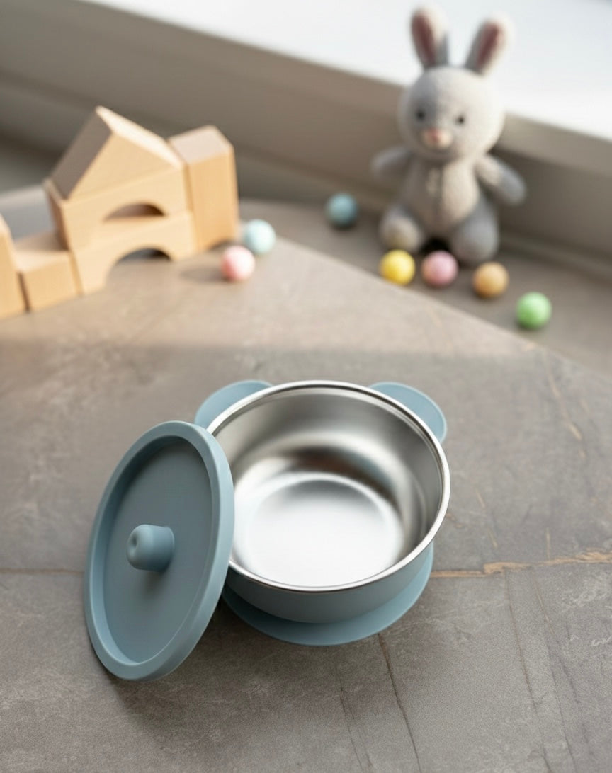 Blue Stick & Stay Stainless Bowl