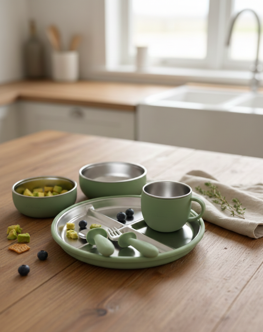 Green Stainless Steel Feeding Sets