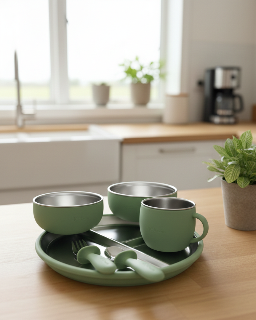 Green Stainless Steel Feeding Sets
