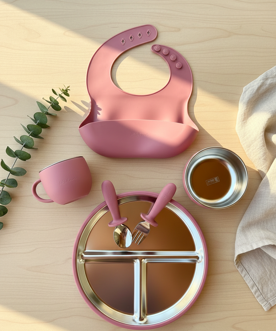 Pink Stainless Steel Feeding Set