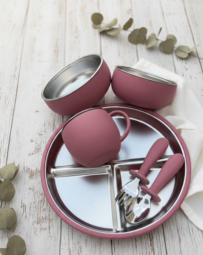 Pink Stainless Steel Feeding Set