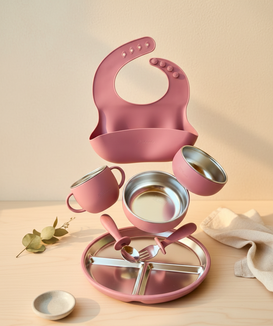 Pink Stainless Steel Feeding Set